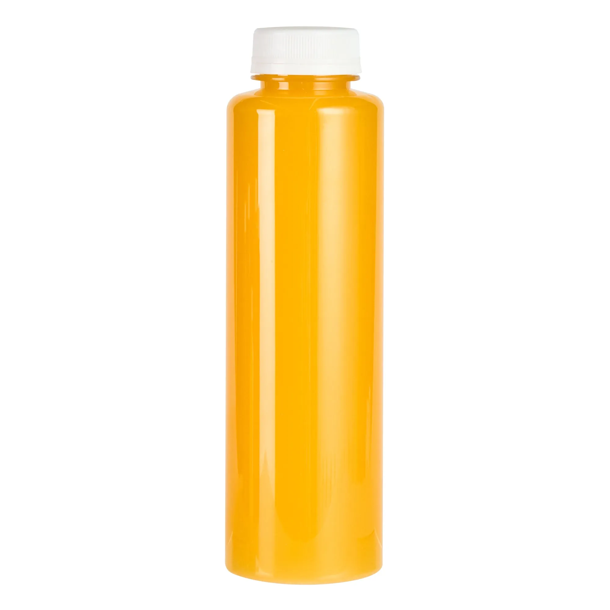 16 oz Round Clear Plastic Cold Pressed Juice Bottle - with Safety Cap - 2 1/4" x 2 1/4" x 7 1/4" - 100 count box