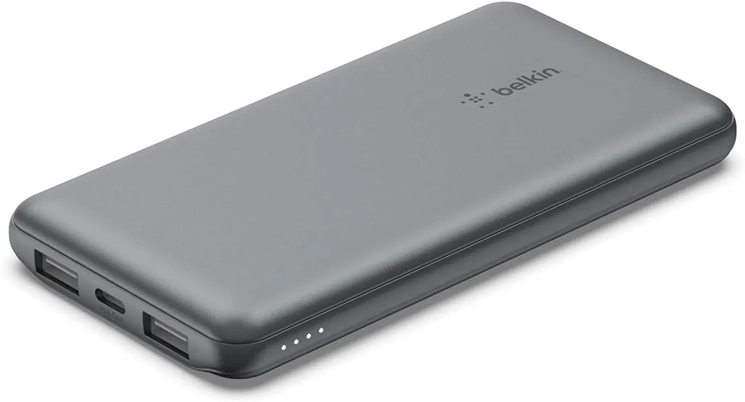 Belkin Portable Charger, USB-C Power Bank 10K W/ 1 USB-C Port and 2 USB-A Ports with USB-A to USB-C Cable for Iphone 16, 16 Plus, 16 Pro, 16 Pro Max, Samsung Galaxy S24, & More - Gray