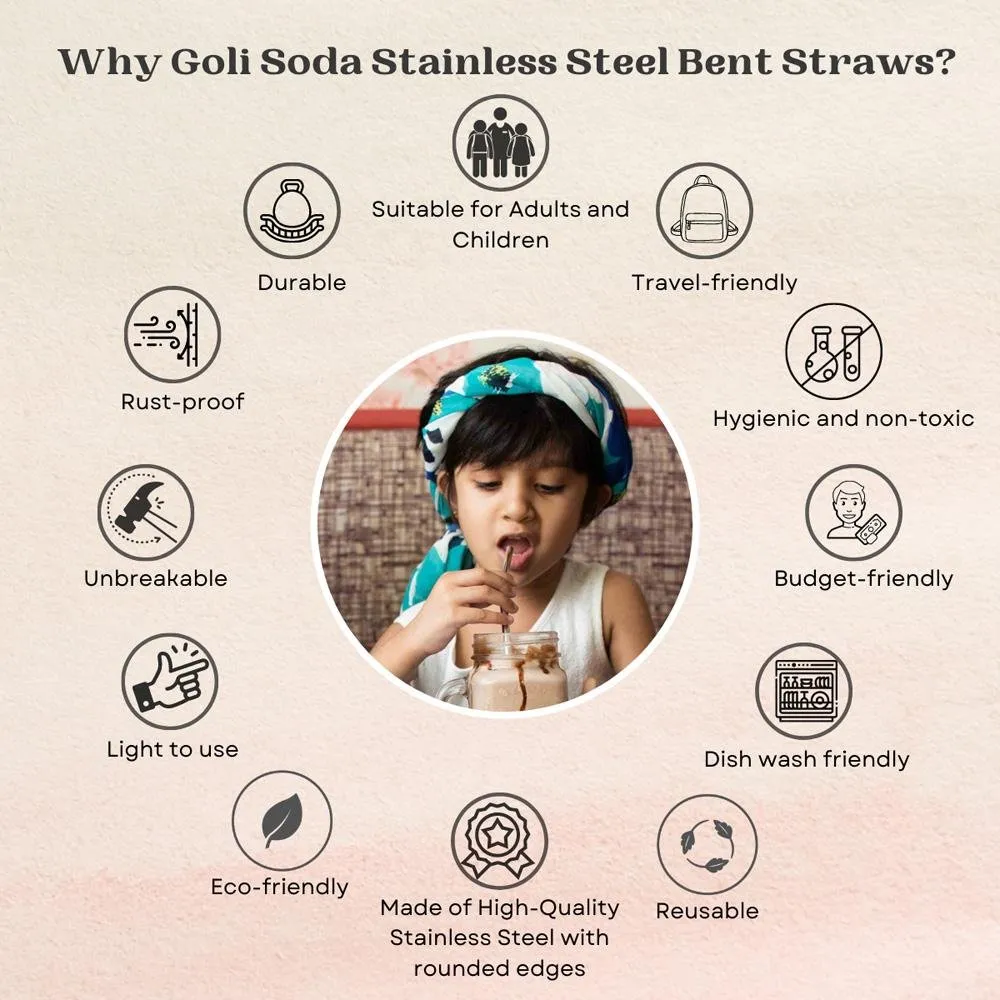 Stainless Steel Bent Drinking Straws - Set of 10